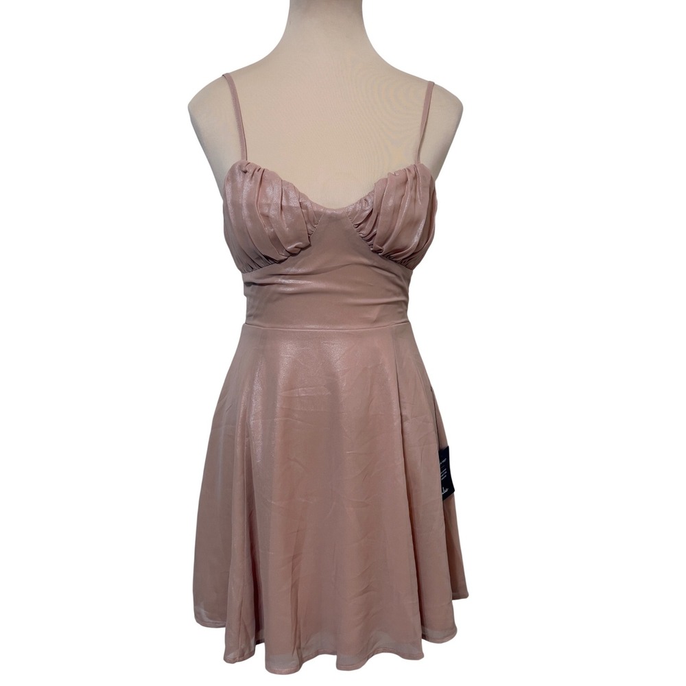 Lulus Shimmer Ruched Mini Dress XS Pink Metallic Cocktail Party Homecoming